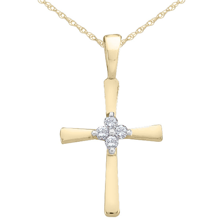 Small Diamond Cross Pendant Necklace 1/20 Carat (ctw) in 10K Yellow Gold with Chain Image 1