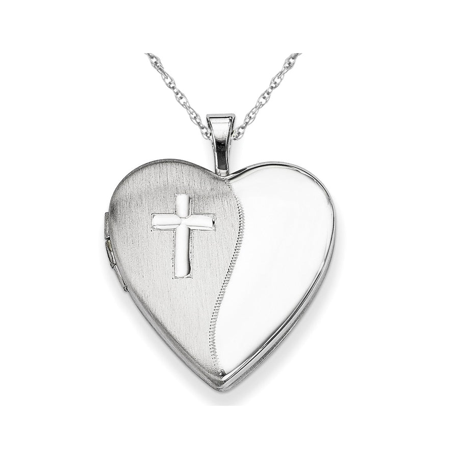 Sterling Silver Cross Heart Shaped Locket Pendant Necklace in Image 1