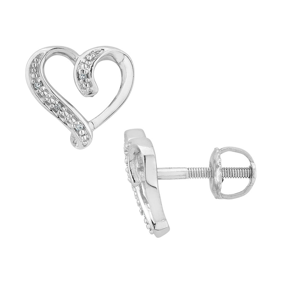 Sterling Silver Heart Earrings with Accent Diamonds Image 1