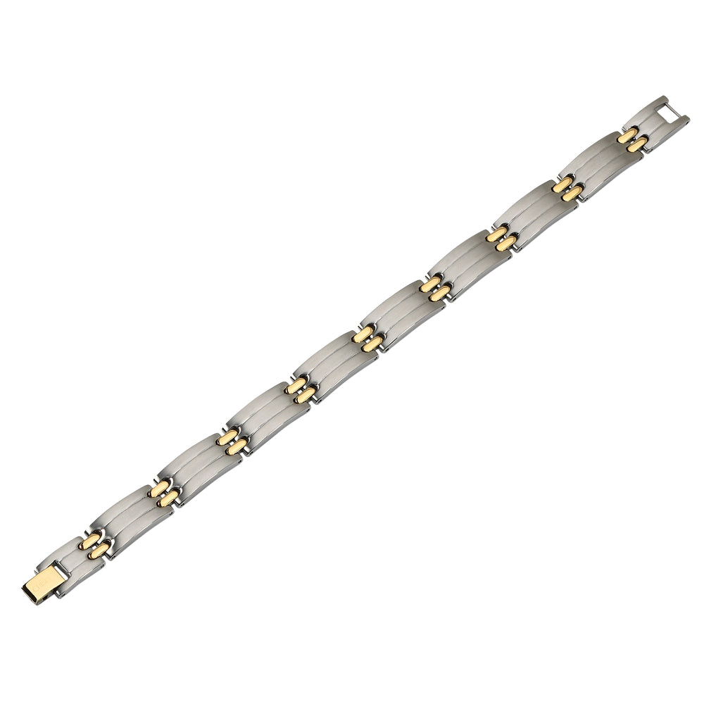 Mens Stainless Steel Bracelet with 24K Gold Plating (8.75 Inch) Image 2