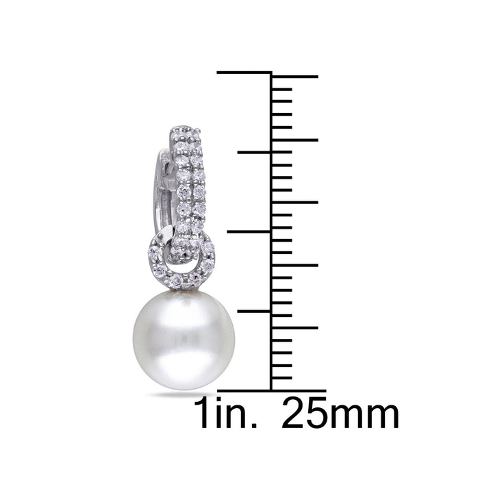 White Freshwater Cultured Pearl 8-8.5mm Earrings with Synthetic Cubic Zirconia (CZ) In Sterling Silver Image 3