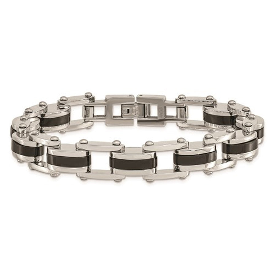 Mens Black Plated Bracelet in Stainless Steel 8.50 Inches Image 1