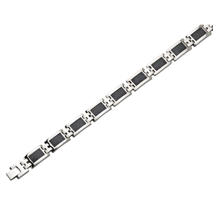 Mens Stainless Steel Carbon Fiber Bracelet 9.25 Inches Image 1