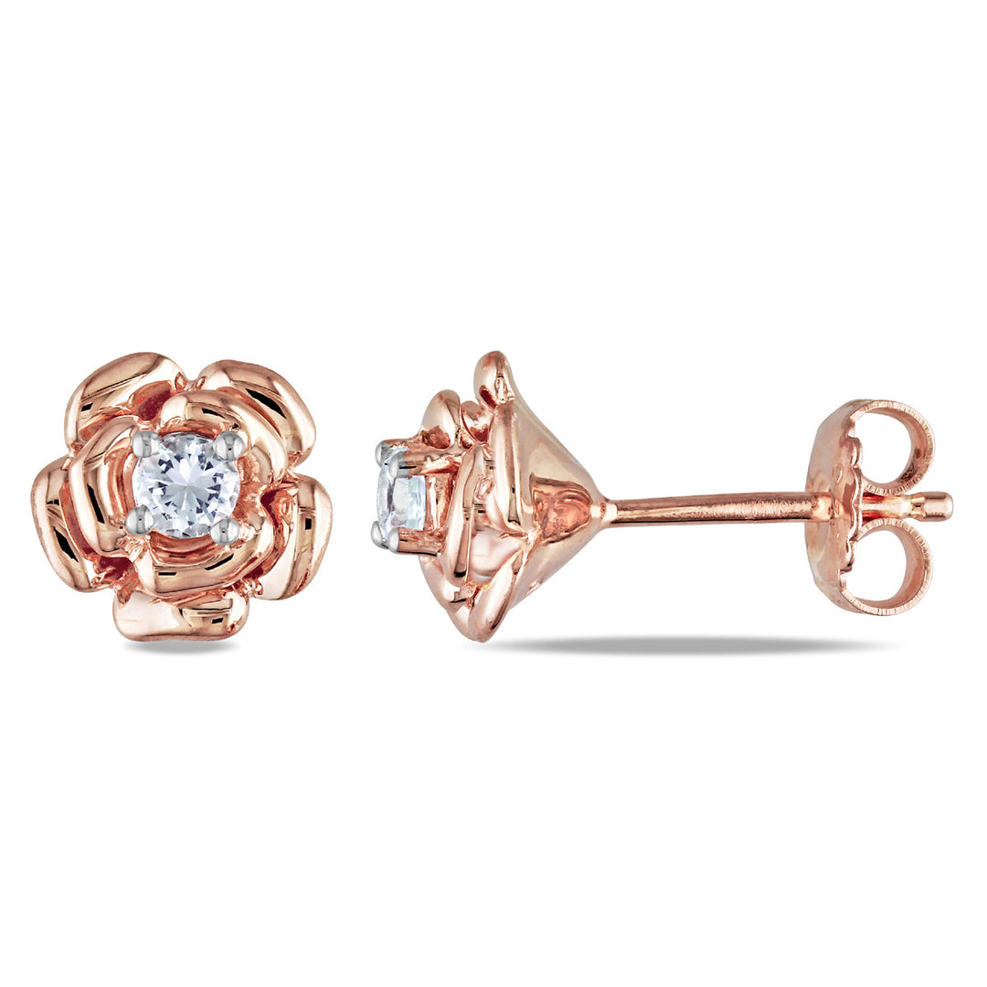 Created White Sapphire 1/3 Carat (ctw) Flower Stud Earrings in Pink-plated Sterling Silver Image 1