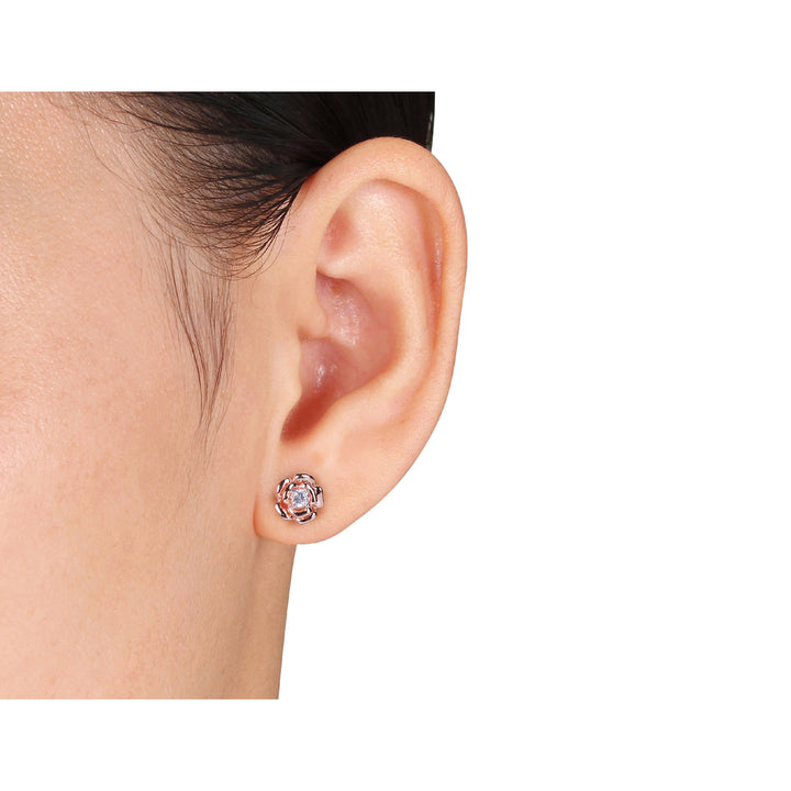 Created White Sapphire 1/3 Carat (ctw) Flower Stud Earrings in Pink-plated Sterling Silver Image 2