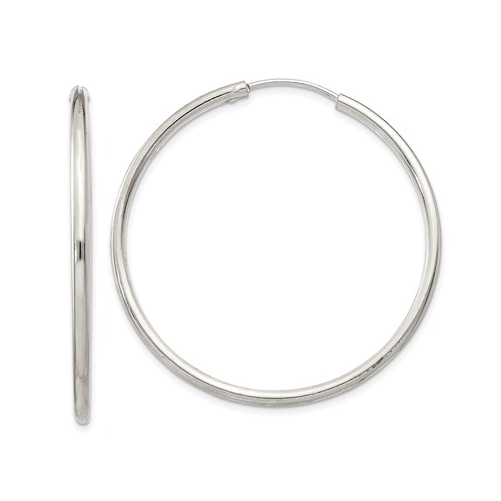 Large Hoop Earrings in Sterling Silver 1 1/2 Inch (2.0mm) Image 1