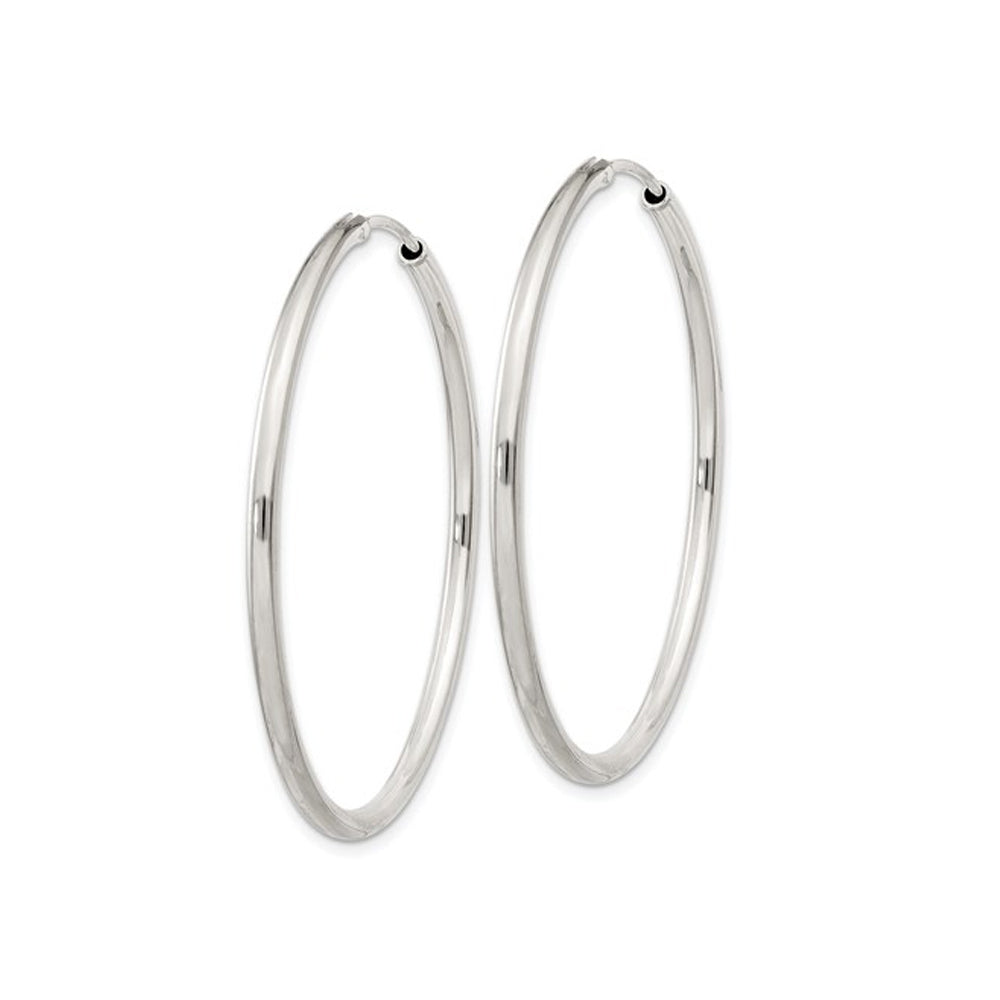 Large Hoop Earrings in Sterling Silver 1 1/2 Inch (2.0mm) Image 2