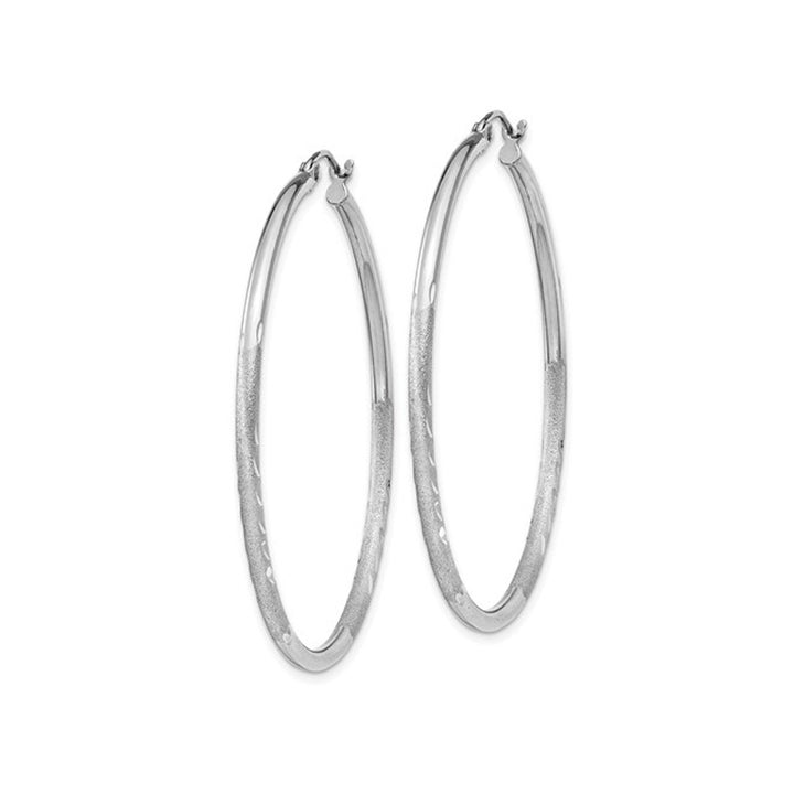 Large Satin and Diamond Cut Hoop Earrings in Sterling Silver 2 Inch (2.0mm) Image 3