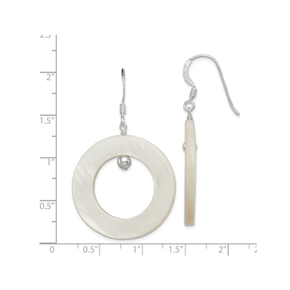 White Mother of Pearl Circle Dangle Earrings in Sterling Silver Image 3