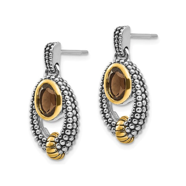 1.50 Carat (ctw) Smoky Quartz Drop Earrings in Sterling Silver with 14K Gold Accents Image 3