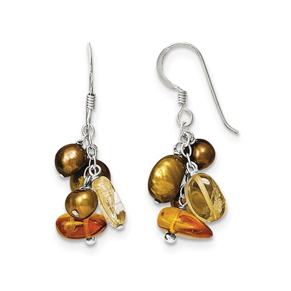 Cultured Freshwater Pearl Citrine and Amber Earrings in Sterling Silver Image 2