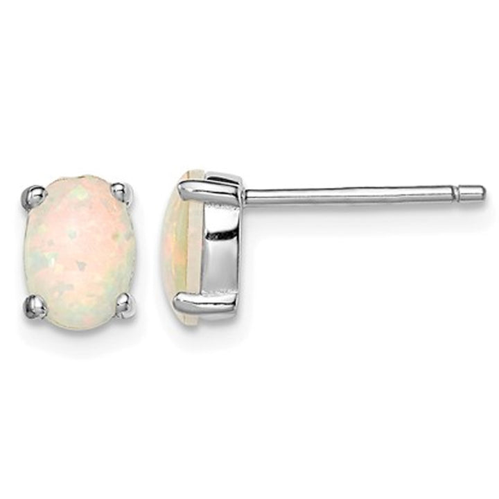 Created Synthetic Opal Stud Earrings in Sterling Silver Image 1