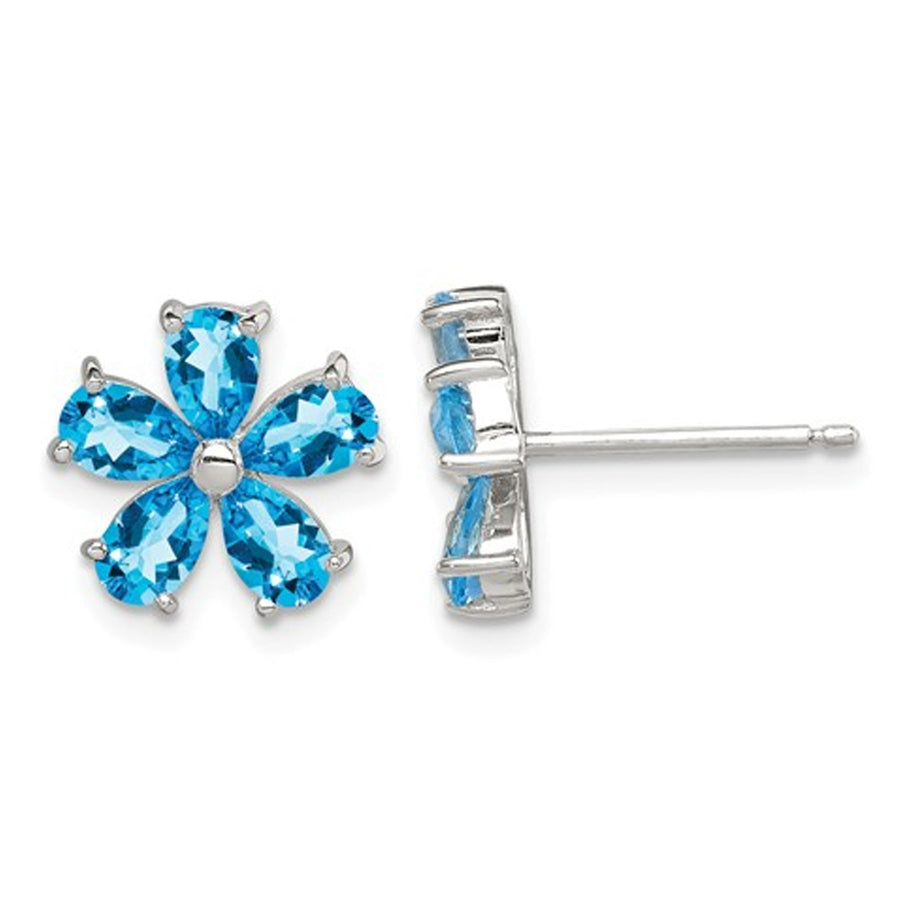 Blue Topaz Flower Earrings in Sterling Silver Image 1