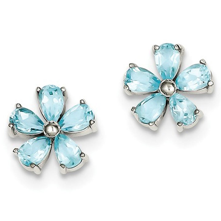 Blue Topaz Flower Earrings in Sterling Silver Image 3