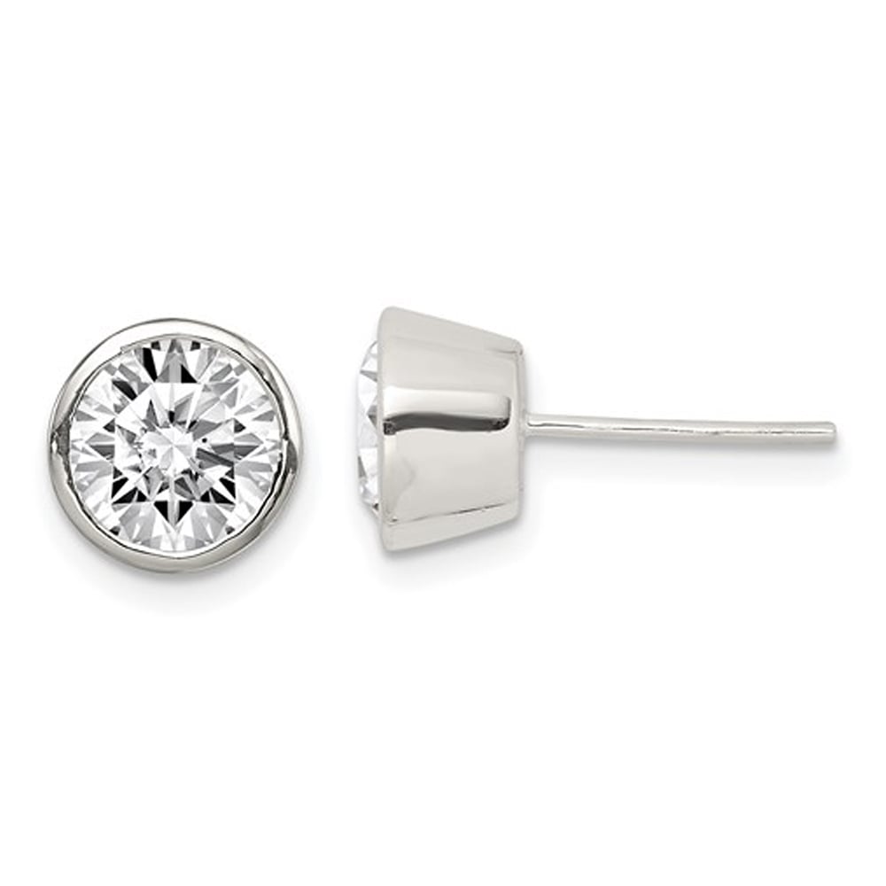 7mm Cubic Zirconia (CZ) (CZ) Solitaire Stud Earrings 2.50 Carat (ctw) in Sterling Silver Image 1