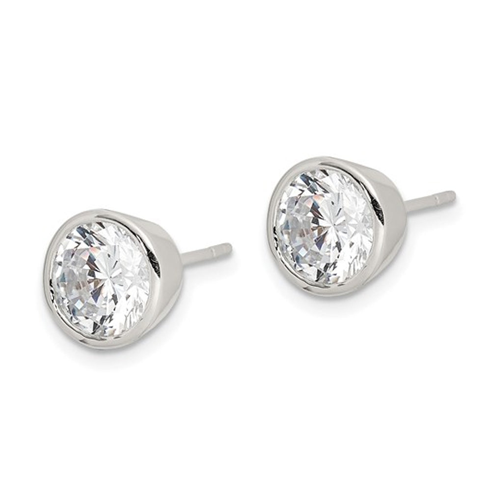 7mm Cubic Zirconia (CZ) (CZ) Solitaire Stud Earrings 2.50 Carat (ctw) in Sterling Silver Image 3