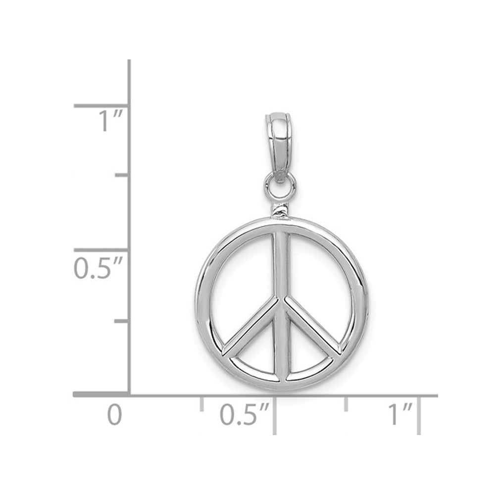 14K White Gold Peace Sign 3-D Pendant Necklace with Chain Image 2