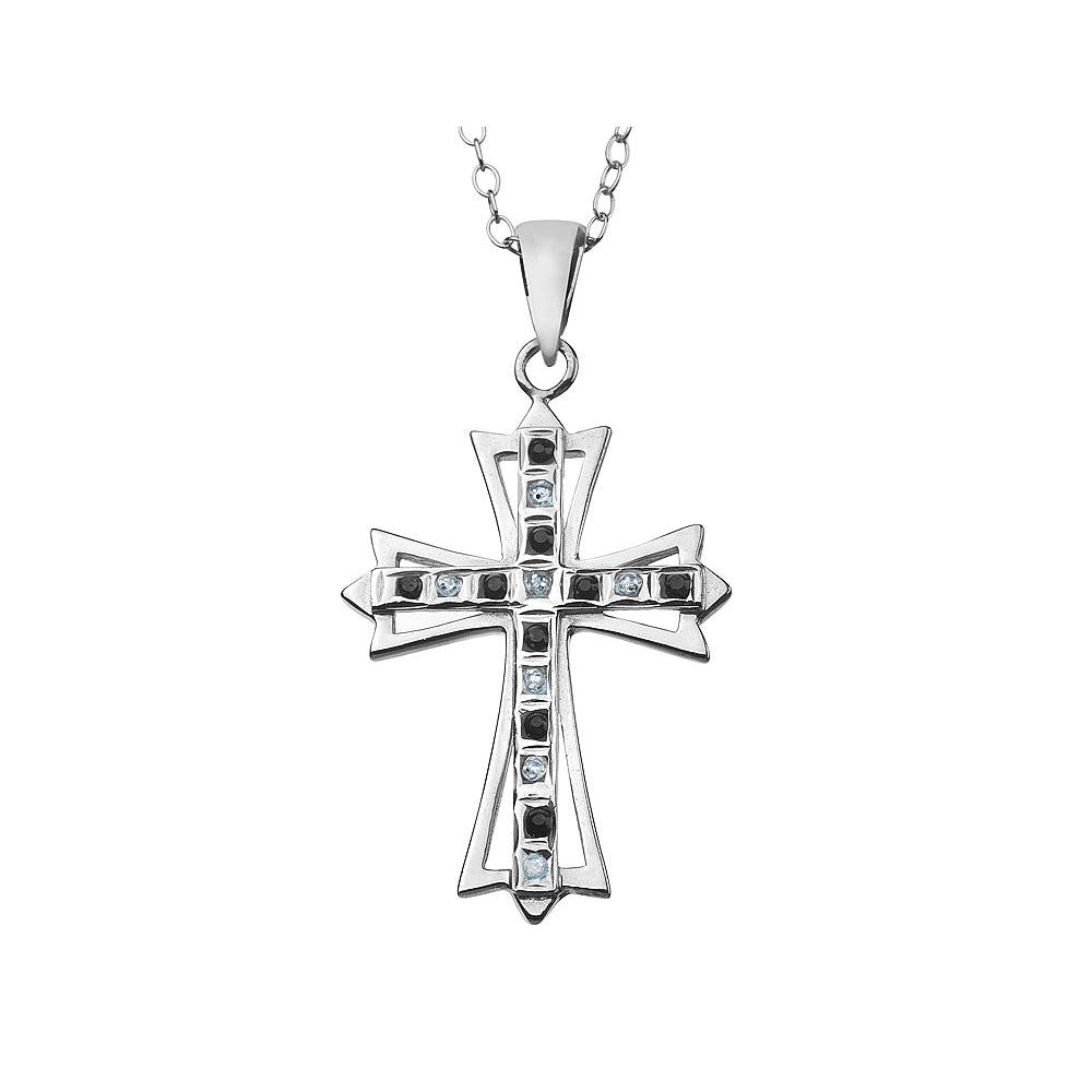 Blue Sapphire Cross Pendant Necklace in Platinum Plated Sterling Silver with Chain Image 1