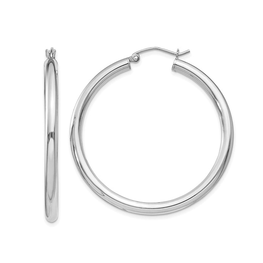 Sterling Silver Medium Hoop Earrings 1 1/2 Inch (3.0mm) Image 1