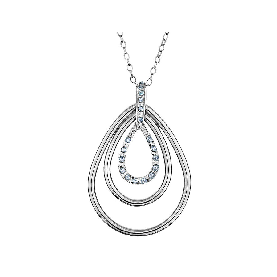 Sterling Silver Triple Teardrop Necklace with Diamond Accent and Chain Image 1