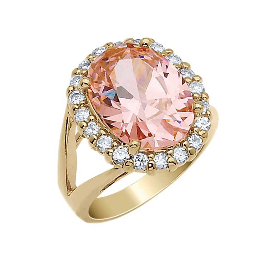 Pink Simulated Kunzite and Synthetic Cubic Zirconia (CZ) Ring with Gold Image 1