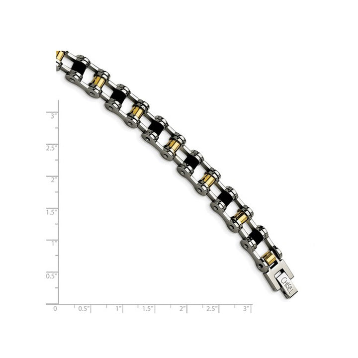 Stainless Steel Mens Gold Plated and Black Rubber Bracelet -- 8.75 Inches Image 3