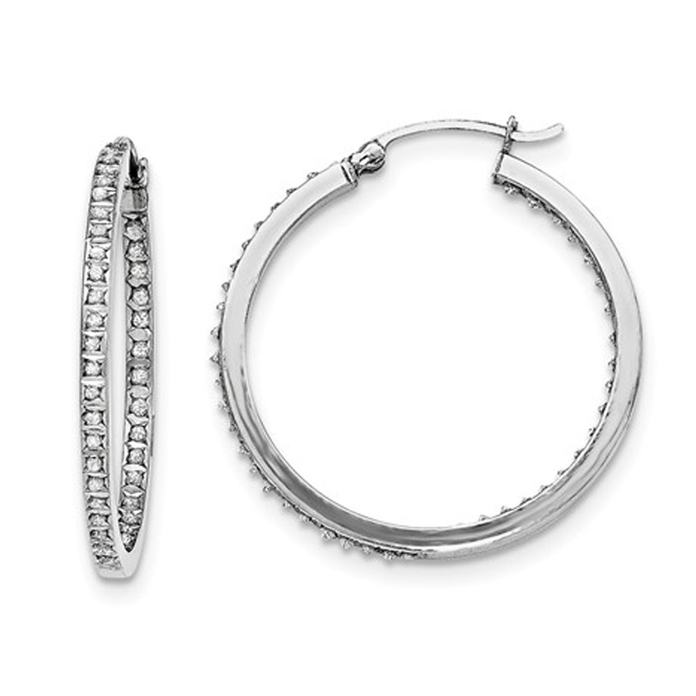 Sterling Silver In and Out Hoop Earrings with Diamond Accents (1 1/4 Inch) Image 1