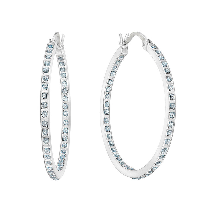 Sterling Silver In and Out Hoop Earrings with Diamond Accents (1 1/4 Inch) Image 2