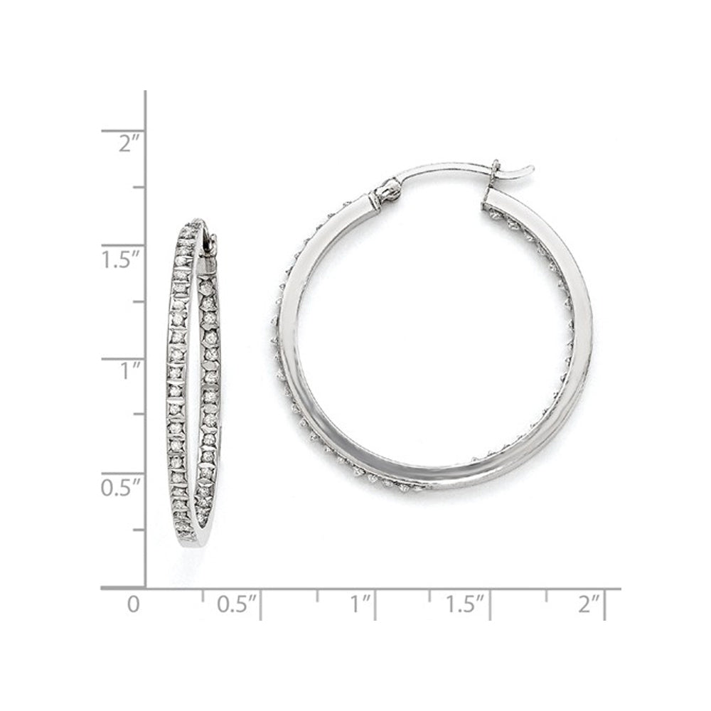 Sterling Silver In and Out Hoop Earrings with Diamond Accents (1 1/4 Inch) Image 3