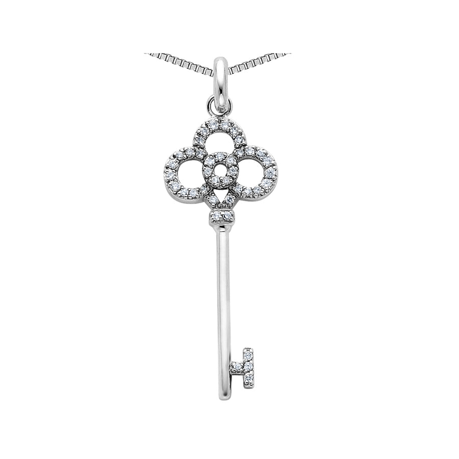 Synthetic Cubic Zirconia (CZ) Key Pendant Necklace in Sterling Silver with Chain Image 1