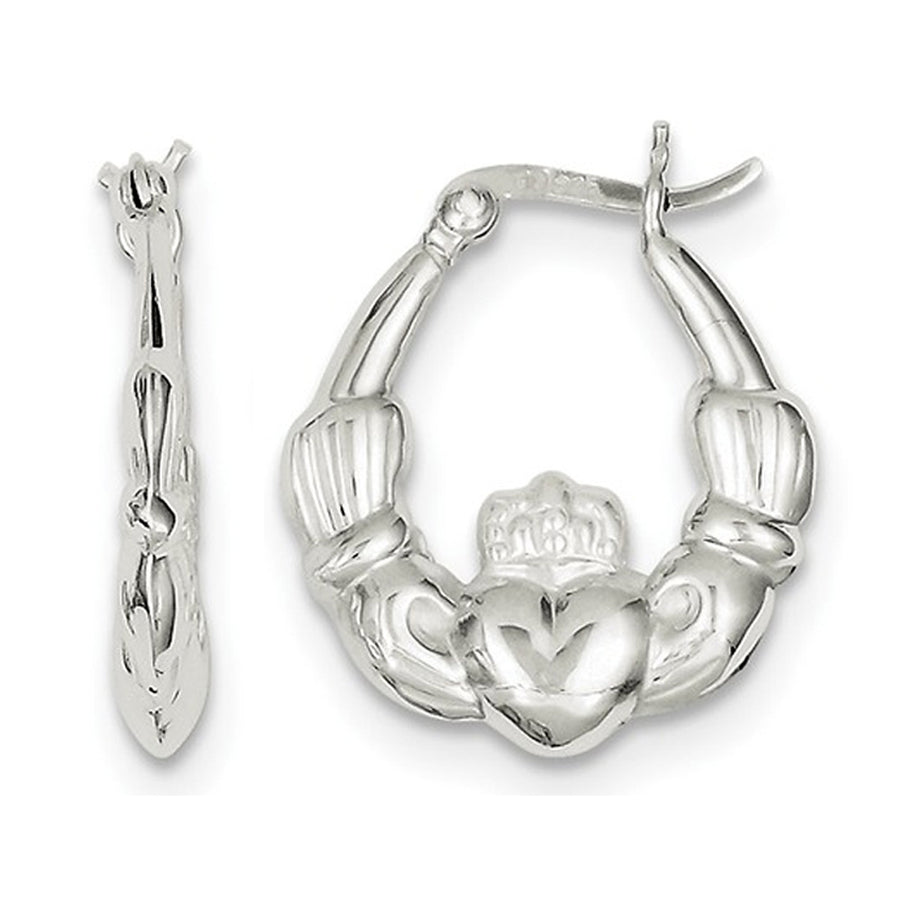 Sterling Silver Polished Claddagh Hoop Earrings Image 1