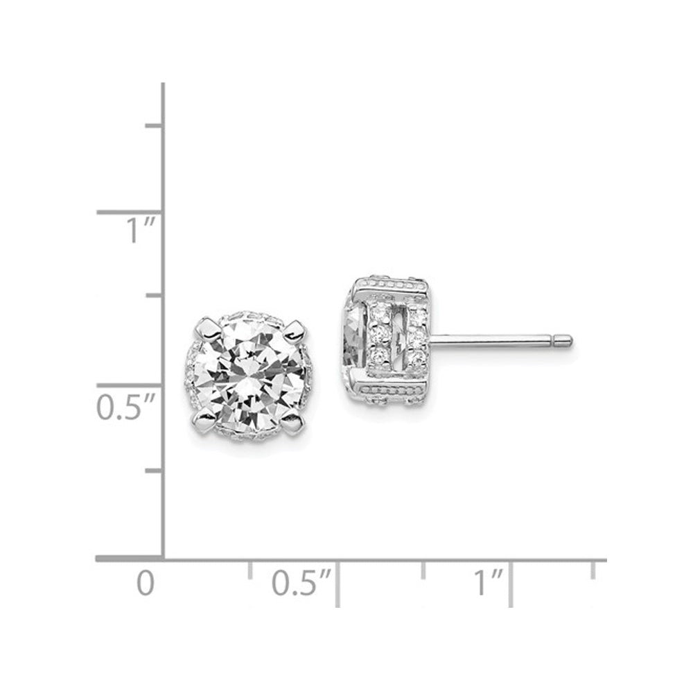 Synthetic Cubic Zirconia (CZ) (CZ) Solitaire Earrings in Sterling Silver (8mm) Image 2