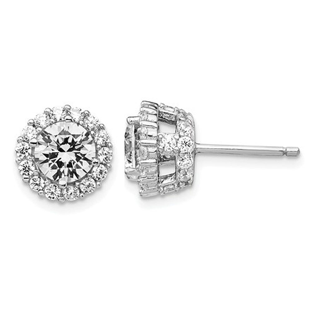 Synthetic Cubic Zirconia (CZ) Halo Post Earrings in Sterling Silver Image 1