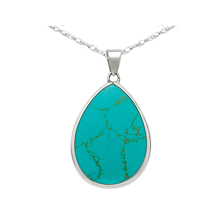 Turquoise Teardrop Pendant Necklace in Sterling Silver with Chain Image 1