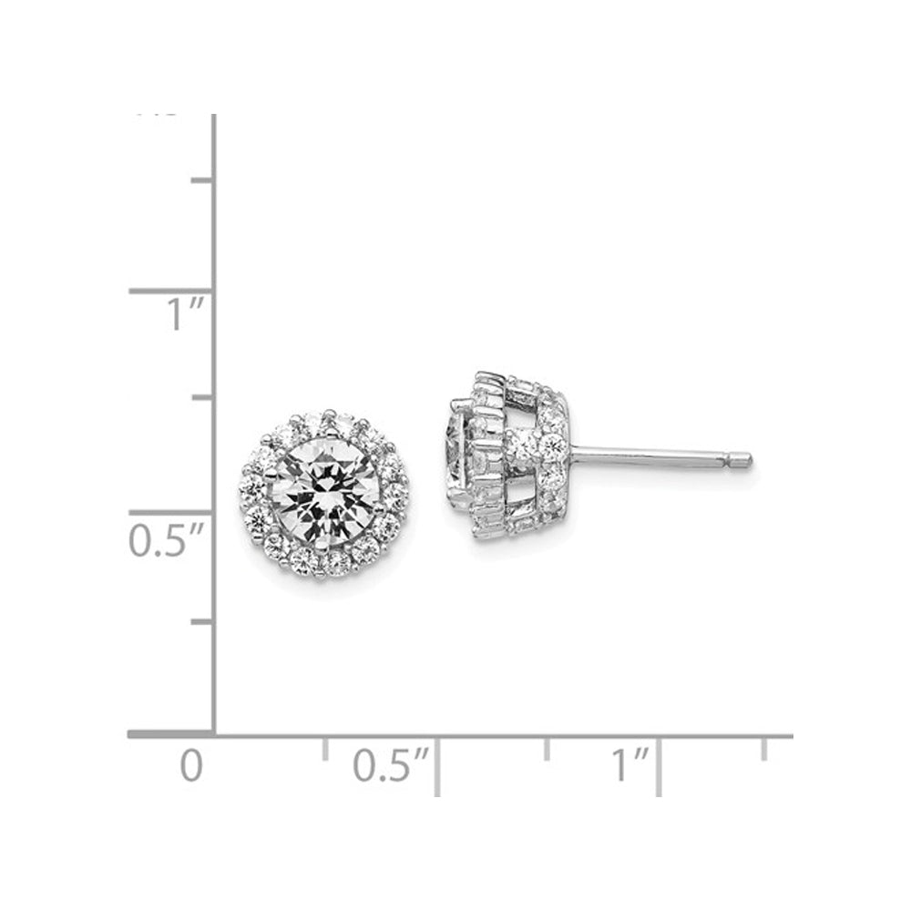 Synthetic Cubic Zirconia (CZ) Halo Post Earrings in Sterling Silver Image 2