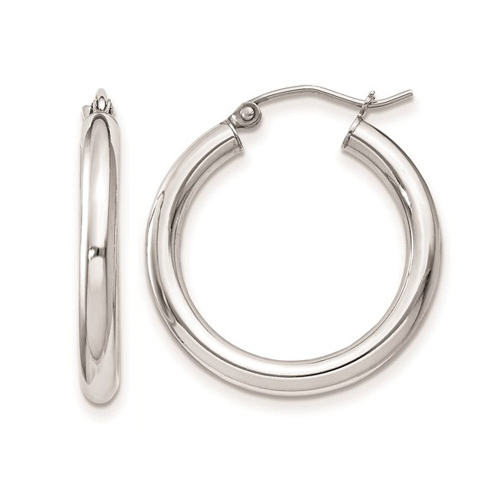 Small Hoop Earrings in Sterling Silver 1.00 Inch (3.0mm thick) Image 1