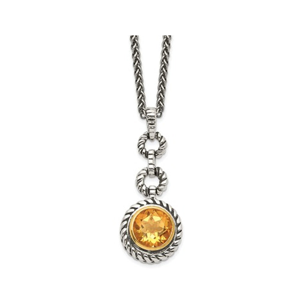 Natural Citrine Drop Pendant Necklace 2.00 Carat (ctw) in Sterling Silver with 14K Gold Accents Image 1