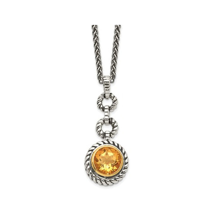 Natural Citrine Drop Pendant Necklace 2.00 Carat (ctw) in Sterling Silver with 14K Gold Accents Image 1