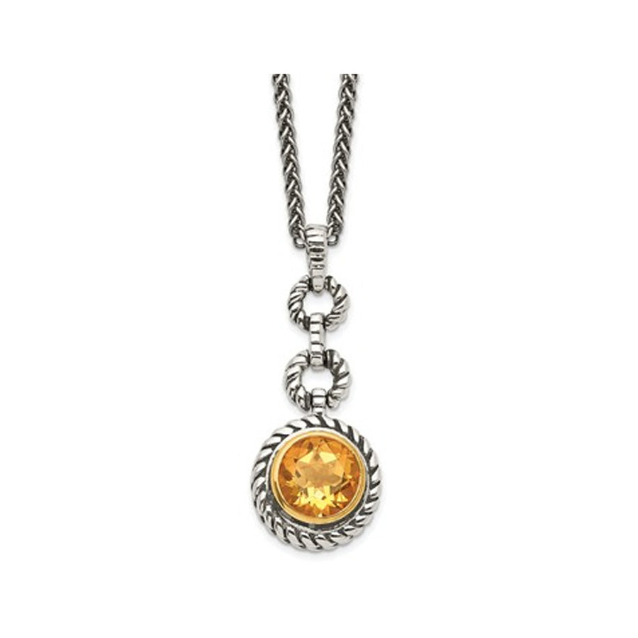 Natural Citrine Drop Pendant Necklace 2.00 Carat (ctw) in Sterling Silver with 14K Gold Accents Image 1