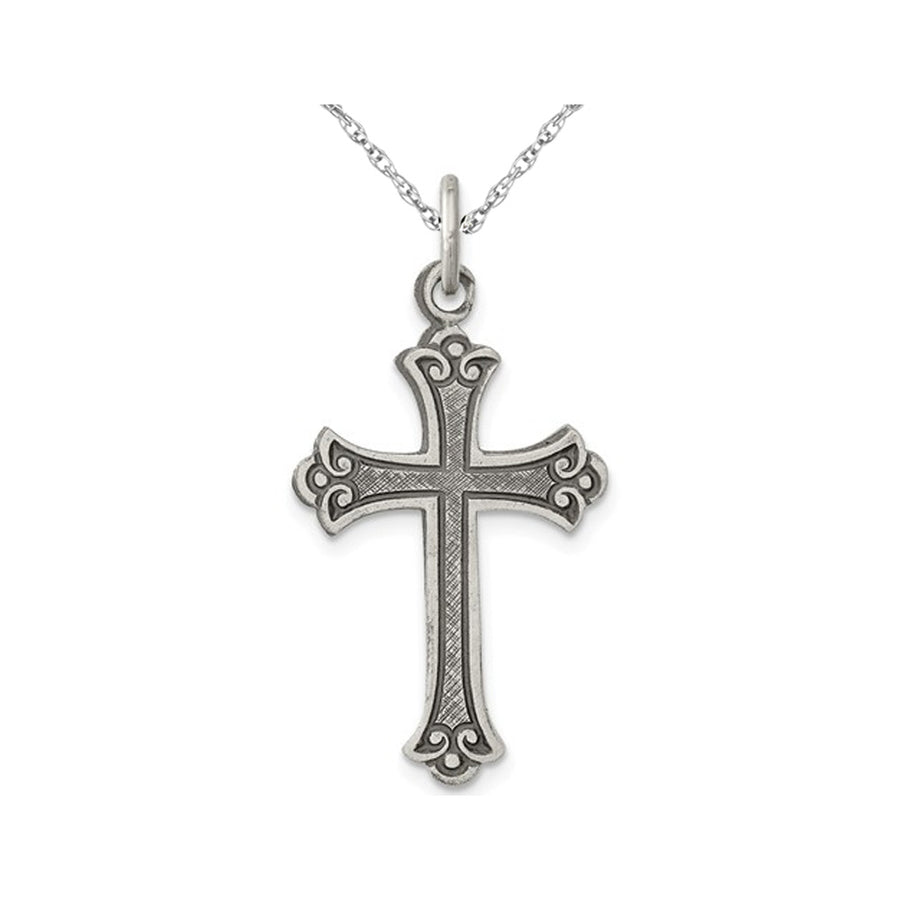 Sterling Silver Antiqued Cross Pendant Necklace with Chain Image 1