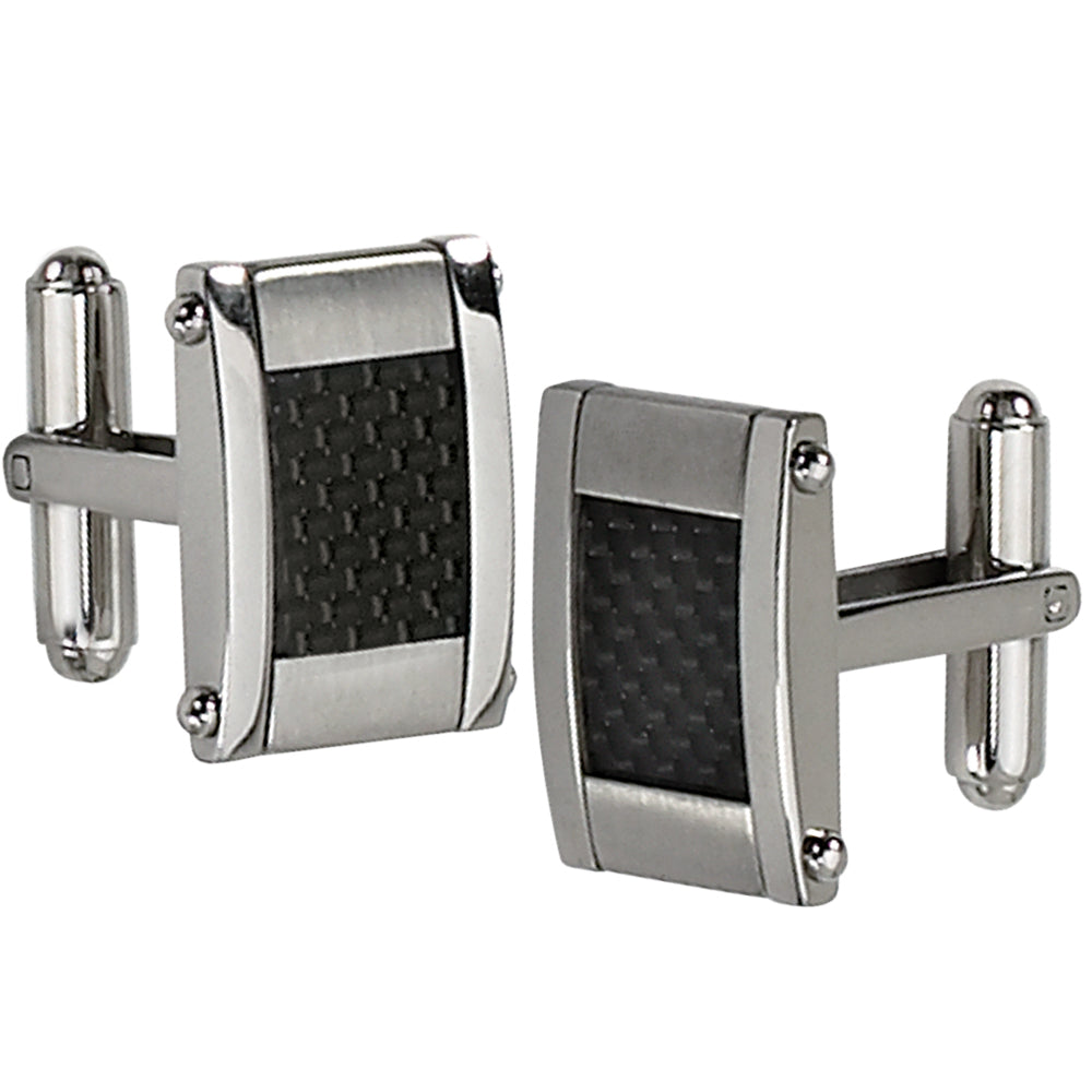 Mens Chisel Stainless Steel Black Carbon Fiber Rectangle Cuff Links Image 1