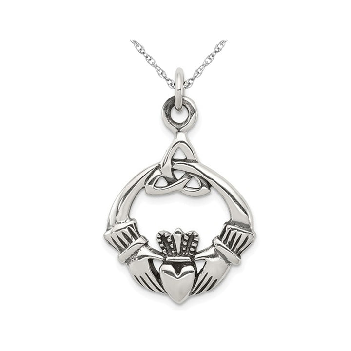 Sterling Silver Antiqued Claddagh Pendant Necklace with Chain Image 1