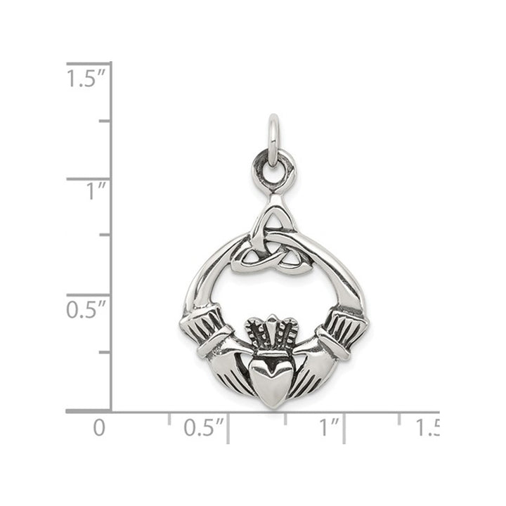 Sterling Silver Antiqued Claddagh Pendant Necklace with Chain Image 2