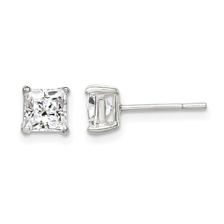 4mm Cubic Zirconia (CZ) (CZ) Princess-Cut Solitaire Earrings in Sterling Silver Image 1