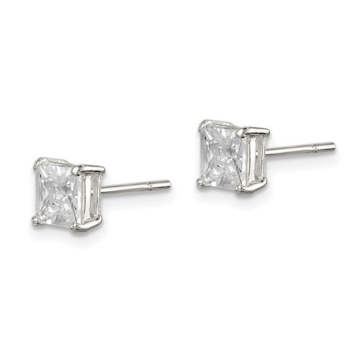 4mm Cubic Zirconia (CZ) (CZ) Princess-Cut Solitaire Earrings in Sterling Silver Image 3