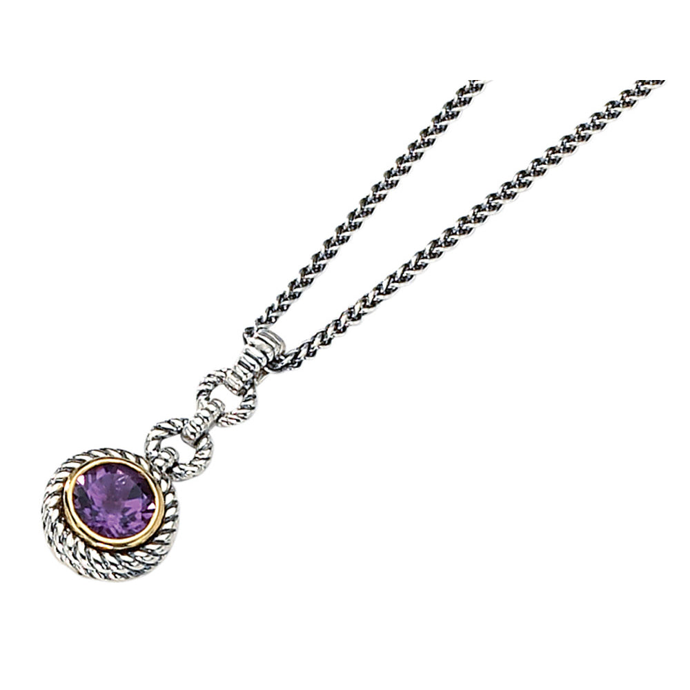 1.60 Carat (ctw) Amethyst Gemstone Pendant Necklace in Sterling Silver with 14K Gold Accents Image 2