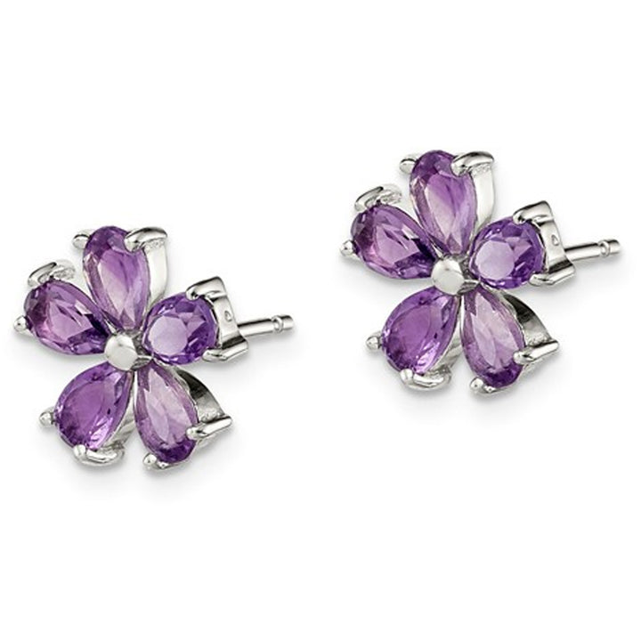 Amethyst Flower Earrings in Sterling Silver Image 4