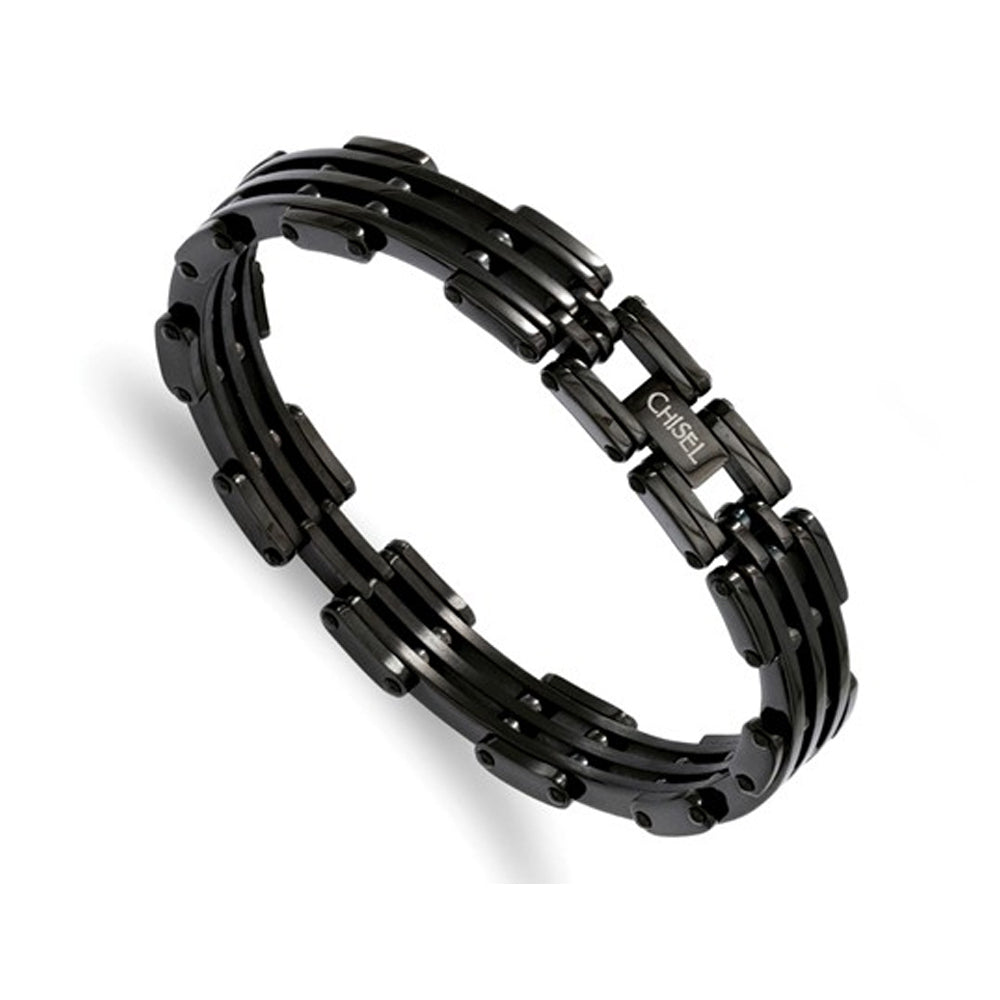 Mens Bracelet in Stainless Steel with Black Plating 8.50 Inches Image 1