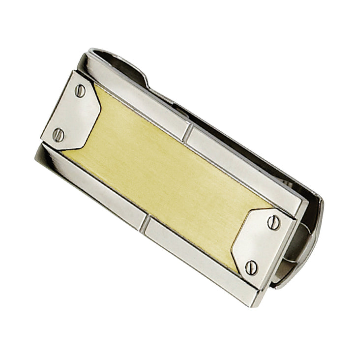 Mens Stainless Steel Money Clip with Yellow Plating Image 1