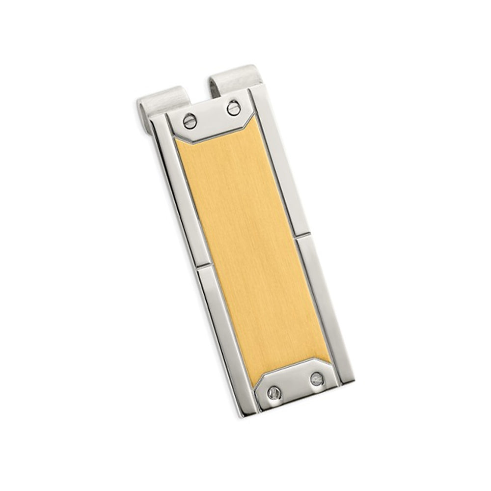 Mens Stainless Steel Money Clip with Yellow Plating Image 2